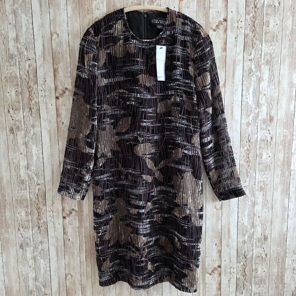 NWT $425 Linda Allard for Ellen Tracy Brown/Black Dress 100% Rayon Size 6